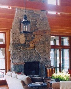 rustic stone fireplace