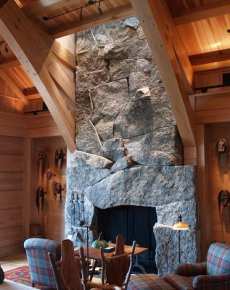 rustic stone fireplace