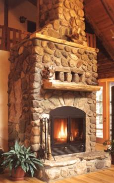 rustic stone fireplace