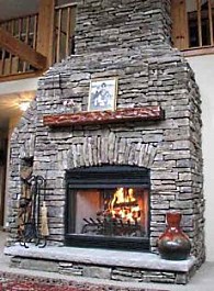 rustic stone fireplace