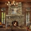 stacked stone fireplace