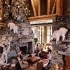 stacked stone fireplace