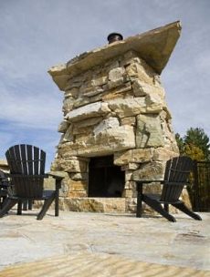 stacked stone fireplace