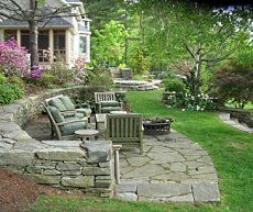 stacked stone fireplace