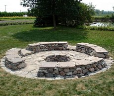 stacked stone fireplace