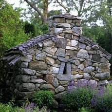 stacked stone fireplace