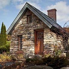 stacked stone fireplace