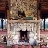 stacked stone fireplace