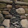 stacked stone fireplace